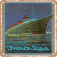 Fém jel-Normandie a világ legtökéletesebb hajója francia vonal Vintage hirdetés-Vintage rozsdás megjelenés