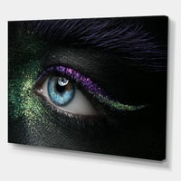 Nő szeme zöld és lila pigment és csillogó fotózás vászon művészet