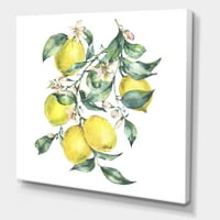 A levelek és a sárga citrom ága I festés vászon művészeti nyomtatás