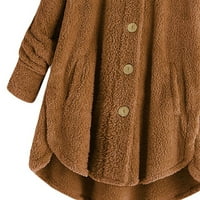 Dyfzdhu Plusz Méretű Téli Kabátok Női Gomb Lefelé Laza Hosszú Ujjú Kapucnis Meleg Fuzzy Gyapjú Kabát Barna L