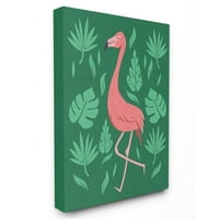 A Stupell Lakberendezési Gyűjtemény Rózsaszín Flamingó Zöld Levelek Fali Művészet