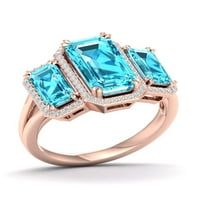 Császári drágakő 10k Rózsa arany smaragd vágott svájci kék topáz CT tw gyémánt három kő Halo női gyűrű