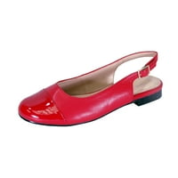 Kennedy nők széles szélességű állítható slingback alkalmi bőr lakás szabadalmi pu kerek lábujj sapka piros 9