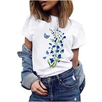 Női Slim Fit Kényelmes nyomtatás felső Clearance nyári virágos nyomtatott pólók elegáns rövid ujjú felsők Kerek nyakú