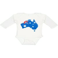 Inktastic Aussie Térkép zászló ajándék kisfiú vagy kislány hosszú ujjú body