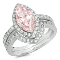 2. ct marquise vágott rózsaszín szimulált gyémánt 18K fehér arany gravírozás halo házassági évforduló eljegyzési menyasszonyi