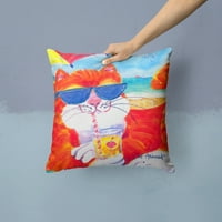 Carolines kincsek 6118pw hűvös macska napszemüveggel a tengerparton dekoratív vászon szövet párna, 14Hx14W