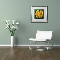 Védjegy képzőművészet sárga vírus tulipán vászon művészet Lily van Bienen, fehér matt, ezüst keret