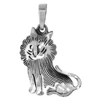 Ezüst stilizált ülő oroszlán nyaklánc gyémánt vágású oxidált kivitelben BX_15