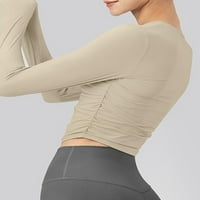 Női jóga atlétikai ing vágott edzés felsők Egyszínű Ruched Hosszú ujjú ingek sport tornaterem futó Activewear