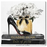 Wynwood Studio Divat és Glam Wall Art vászon nyomatok 'Glamorous Stack' cipő-fekete, arany
