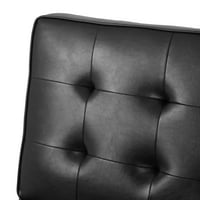 Noble House Fruite Fau Bőr Tufted üléses szekcionált kanapé szett, Midnight Black és Chrome