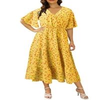 Sanviglor Beach virágmintás hosszú Maxi ruhák nőknek nyári Rövid ujjú Boho Beach Dress áramló Party Sundress Sárga