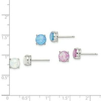 Primal Ezüst Ezüst Rózsaszín, Fehér, Kék Lab létrehozott opál Stud három sor fülbevaló