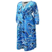 Avamo női Maxi ruhák virágmintás hosszú ruha v nyakú Hölgyek Rakott ünnepi Kék 2XL