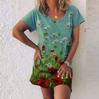 Efsteb Hawaii Ruhák Női strand nyári divatos Sundresses Rövid ujjú ruha alkalmi laza Crewneck ruhák Virágmintás Mini
