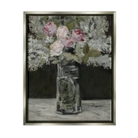 Hagyományos rózsacsokor csendélet Botanikai és virágfestés csillogást szürke keretes művészet nyomtatott fal művészet