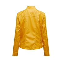Női Fau bőrkabát Clearance Hosszú ujjú Turndown hajtóka alkalmi motoros Moto kabát, sárga
