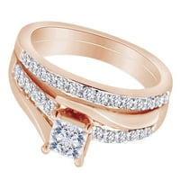 Princess & kerek alakú fehér természetes gyémánt női menyasszonyi gyűrű 10k Rose Gold gyűrű méretben-7.5