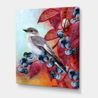 Zárja be a kis szürke madár piros őszét az áfonya gallyfestés vászon művészeti nyomtatása