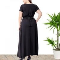 symoid nyári Maxi ruha nőknek-plusz alkalmi laza nyomtatott szilárd V-nyakú Rövid ujjú Rise ruha fekete