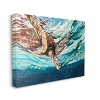 A Stupell Industries fröccsenő tengeri teknős búvárkodás az óceán felszíni festmény galéria becsomagolt vászon nyomtatott