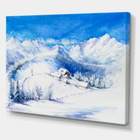 Faház téli hegyi tájfestés vászon művészeti nyomtatás