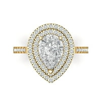 2. ct ragyogó körte vágott szimulált gyémánt 14K sárga arany Halo pasziánsz díszítéssel gyűrű mérete 4.75