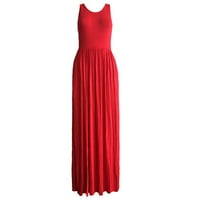 Női ruhák nyári alkalmi ruha szilárd kerek nyakkivágással Ujjatlan A-vonalú Ruha Bokáig érő laza ruhák Piros XL