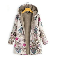 Női téli meleg felsőruházat Virágmintás kapucnis zsebek Vintage túlméretes kabátok a Clearance