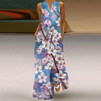 Női nyári Maxi ruha Női alkalmi laza Maxi szoknya ujjatlan virágos elegáns nyomtatás Beach Maxi ruha Rózsaszín XXL